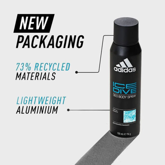 Adidas Ice Dive Deo 48H Enduring Fragrance Body Spray For Men 150ml Bottle and Packaging
