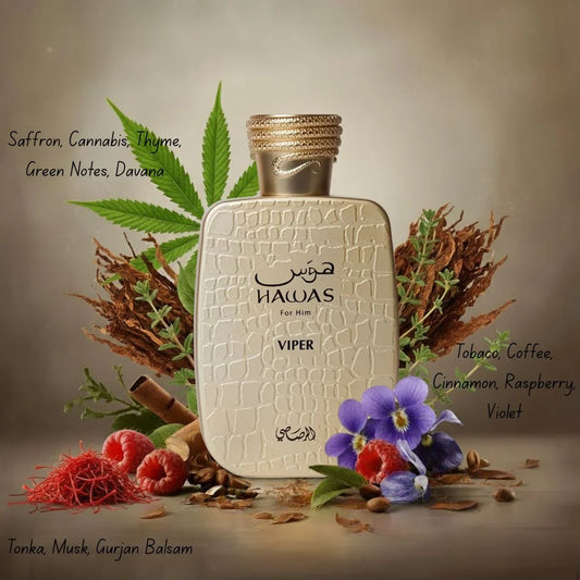 Rasasi Hawas Viper Eau De Parfum For Men 100ml Bottle and Packaging