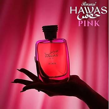 Rasasi Hawas Pink Eau De Parfum For Women 100ml Bottle and Packaging