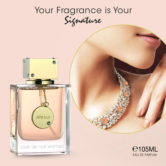 Armaf Club De Nuit Woman perfume bottle with elegant jewelry background.