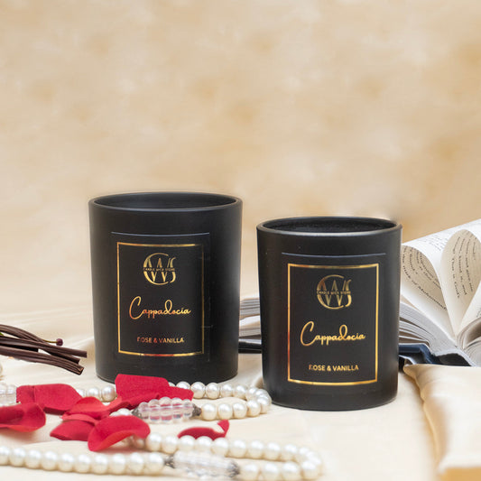 Candle Wick Store Cappadocia Candle with Rose and Vanilla Scent Bottle and Packaging