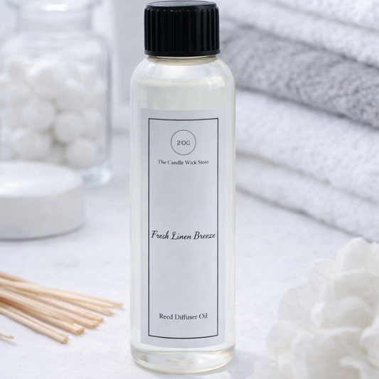 Candle Wick Store Fresh Linen Breeze Diffuser Refill Oil 120ml Bottle and Packaging