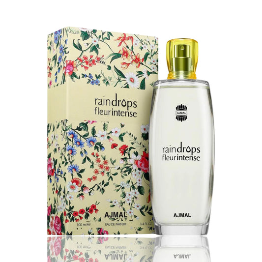 Ajmal Raindrops Fleur Intense Eau De Parfum For Women 100ml Bottle and Packaging