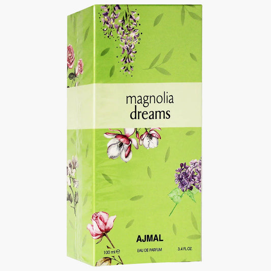 Ajmal Magnolia Dreams Eau De Parfum For Women 100ml Bottle and Packaging