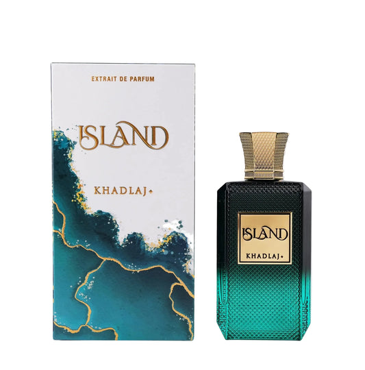 Khadlaj Island Extrait De Parfum Unisex 100ml Bottle and Packaging