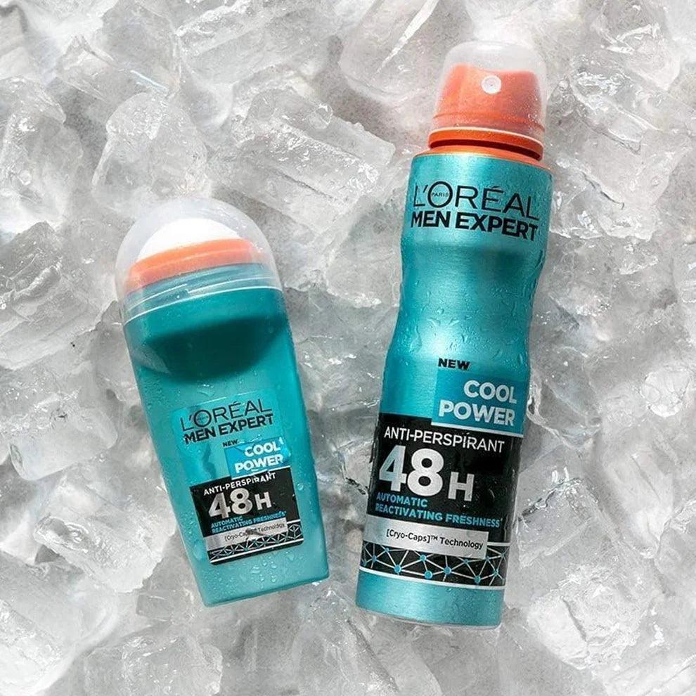 L'Oreal Men Expert Cool Power anti-perspirant spray and roll-on on ice.