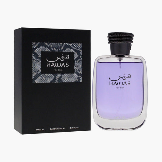 Rasasi Hawas For Him Eau De Parfum 100ml Bottle and Box