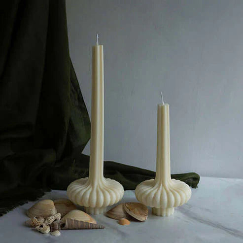 Candle Wick Store Ribbed Taper Pillar Candle Bottle and Packaging