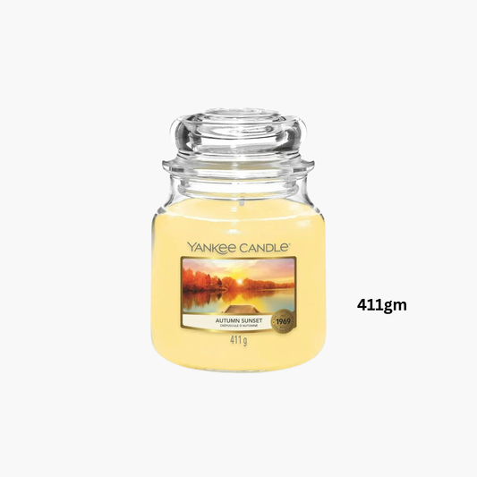 Yankee Candles Yankee Autumn Sunset Scented Candle Bottle and Packaging