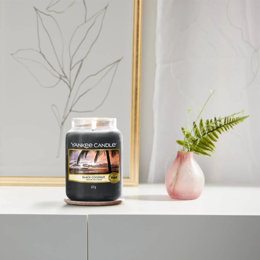 Yankee Candles Yankee Black Coconut Scented Candle Bottle and Packaging
