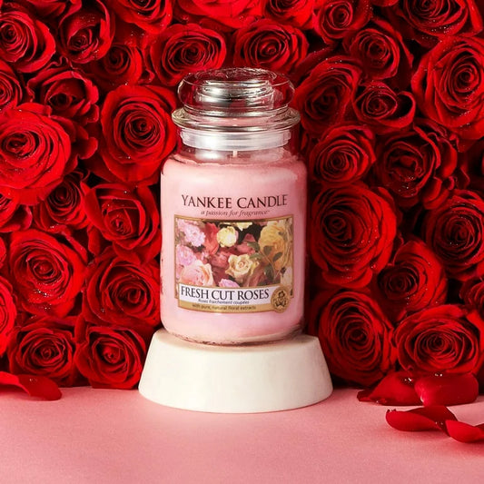 Yankee Candles Yankee Fresh Cut Roses Scented Candle Bottle and Packaging