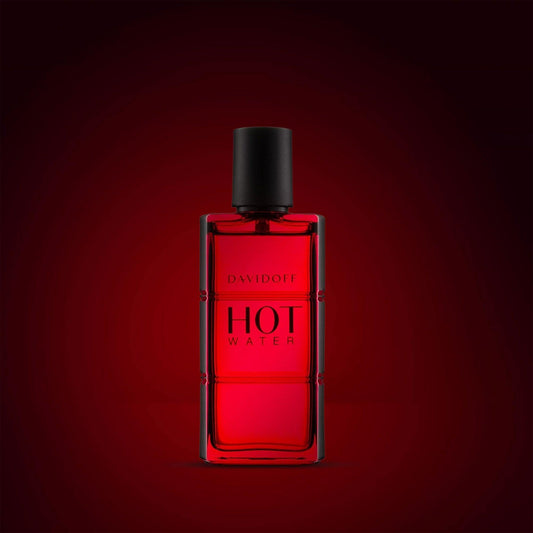 Davidoff Hot Water perfume bottle on red background.