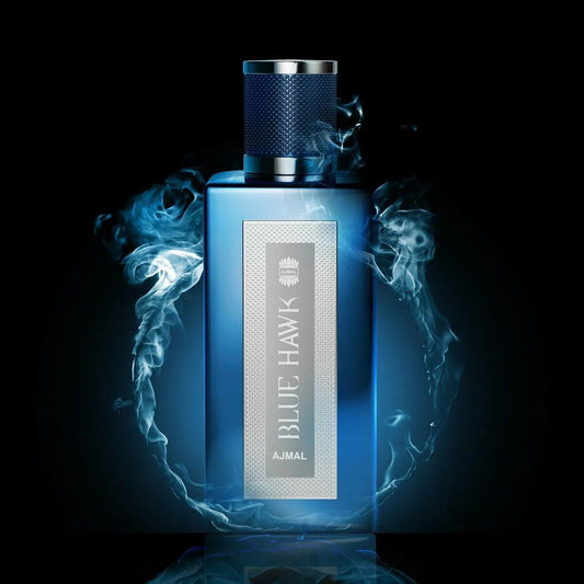 Ajmal Blue Hawk Eau De Parfum For Men 100ml Bottle and Packaging