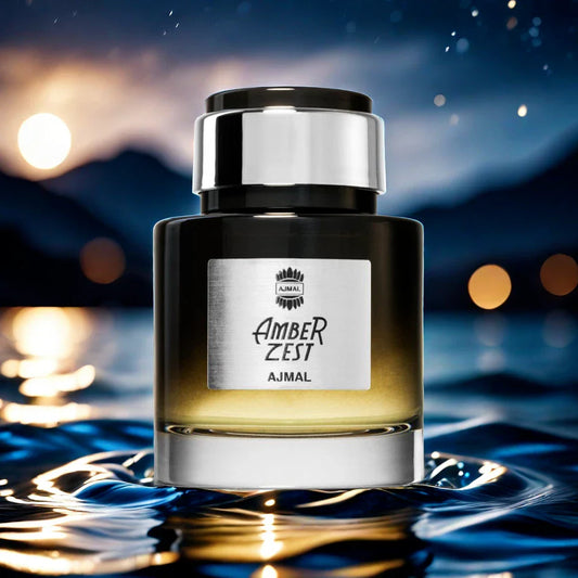 Ajmal Amber Zest Eau De Parfum Unisex 100ml Bottle and Packaging