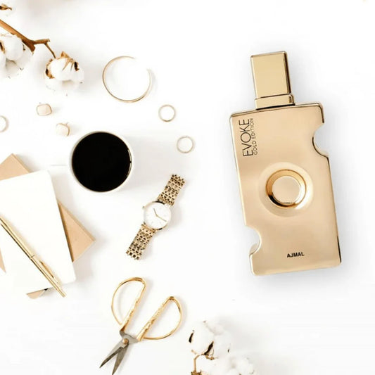 Ajmal Evoke Gold Edition Eau De Parfum For Women 75ml Bottle and Packaging