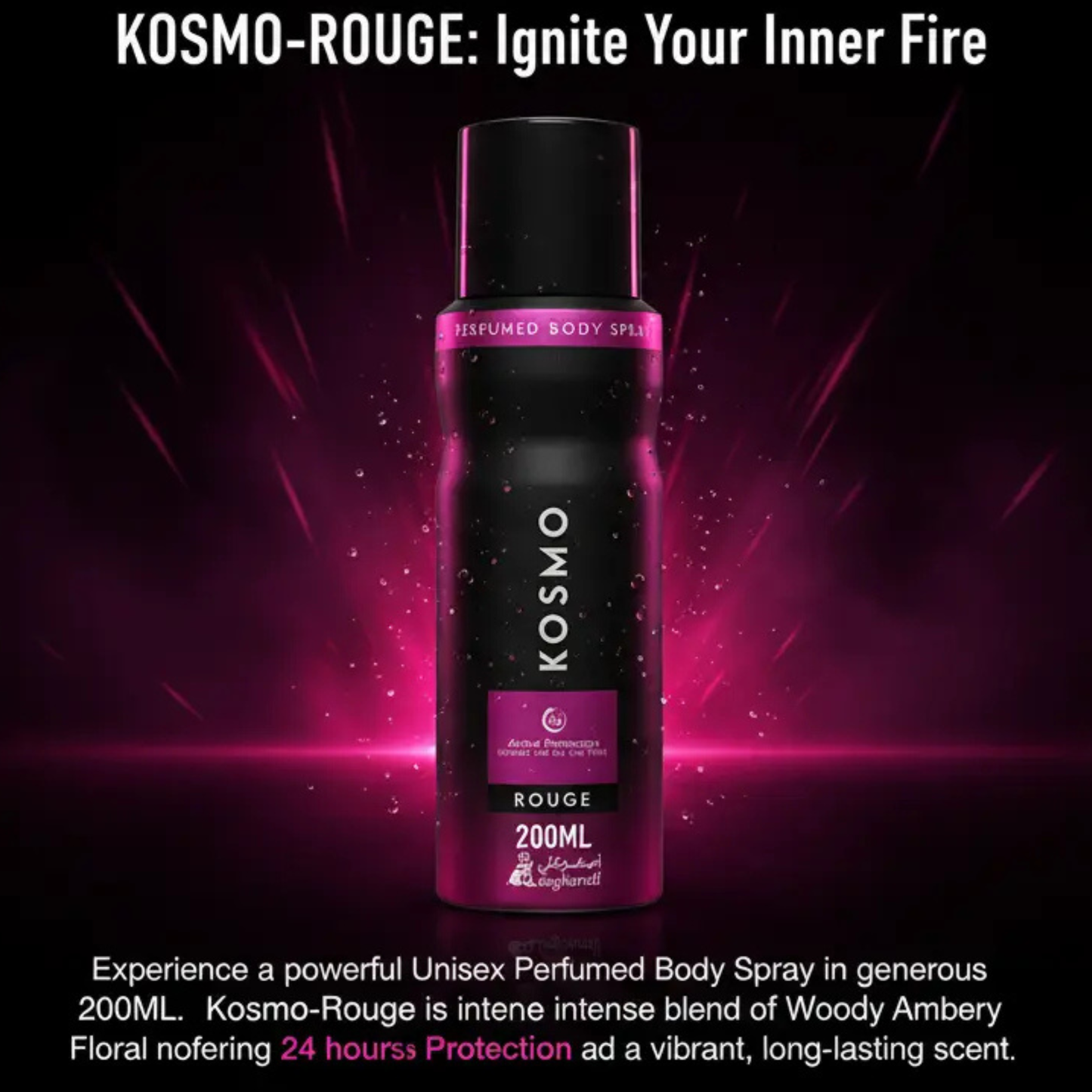 Asgharali Perfumes Asgharali Kosmo Rouge Body Spray Unisex 200ml Bottle and Packaging
