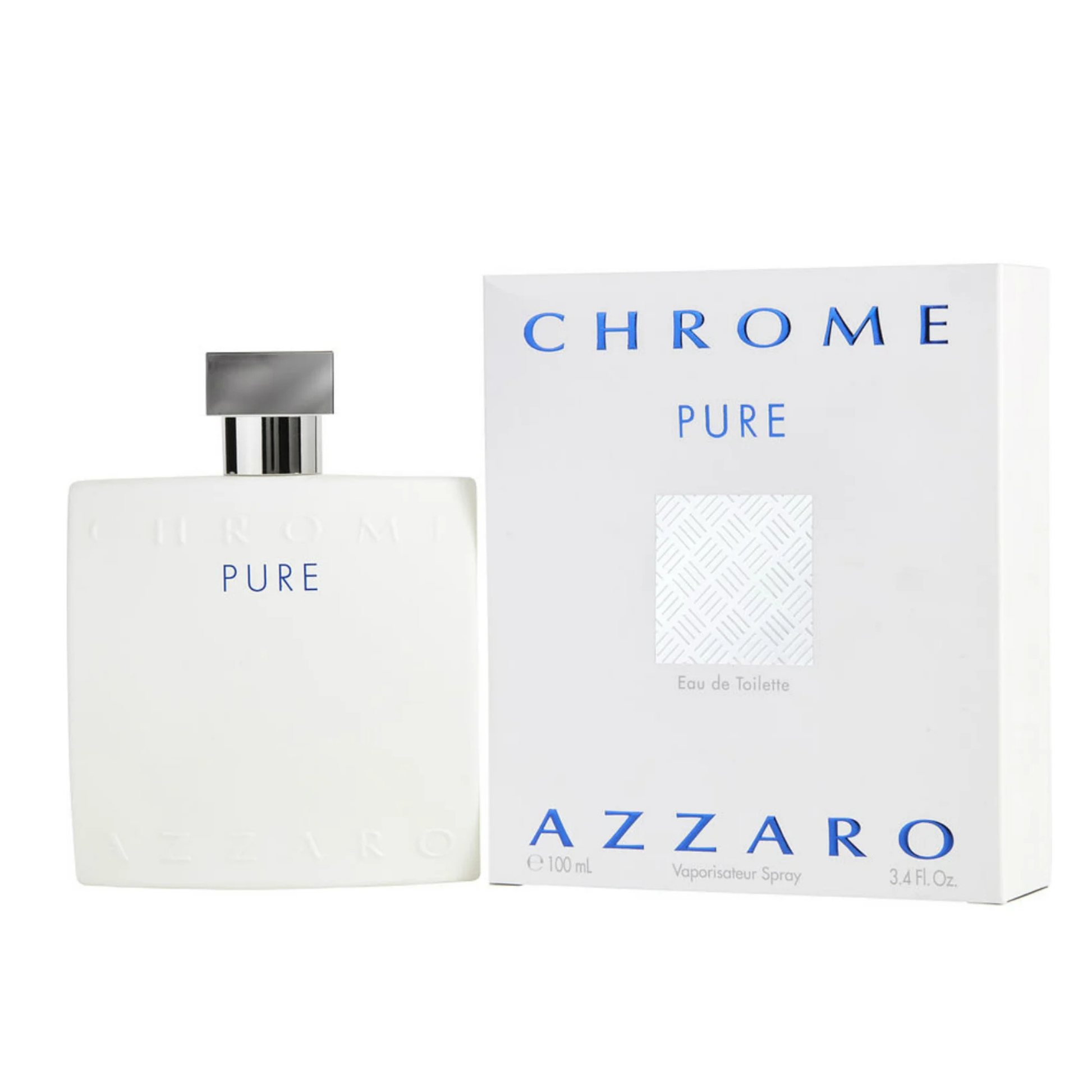 Azzaro Chrome Pure Eau De Toilette For Men 100ml Bottle and Packaging