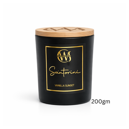 Candle Wick Store Santorini Candle with a Roasted Vanilla Sunset Scent Close-Up View