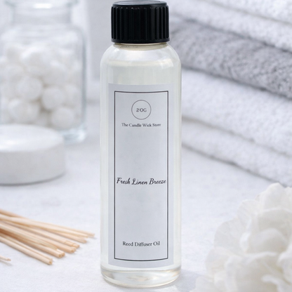 Candle Wick Store Fresh Linen Breeze Diffuser Refill Oil 120ml Bottle and Packaging