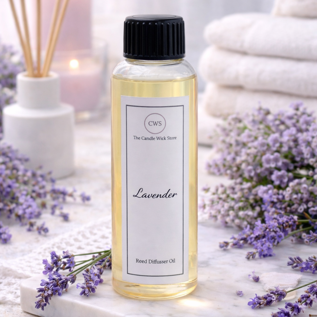 Candle Wick Store Lavender Reed Diffuser Refill Oil 120ml Bottle and Packaging