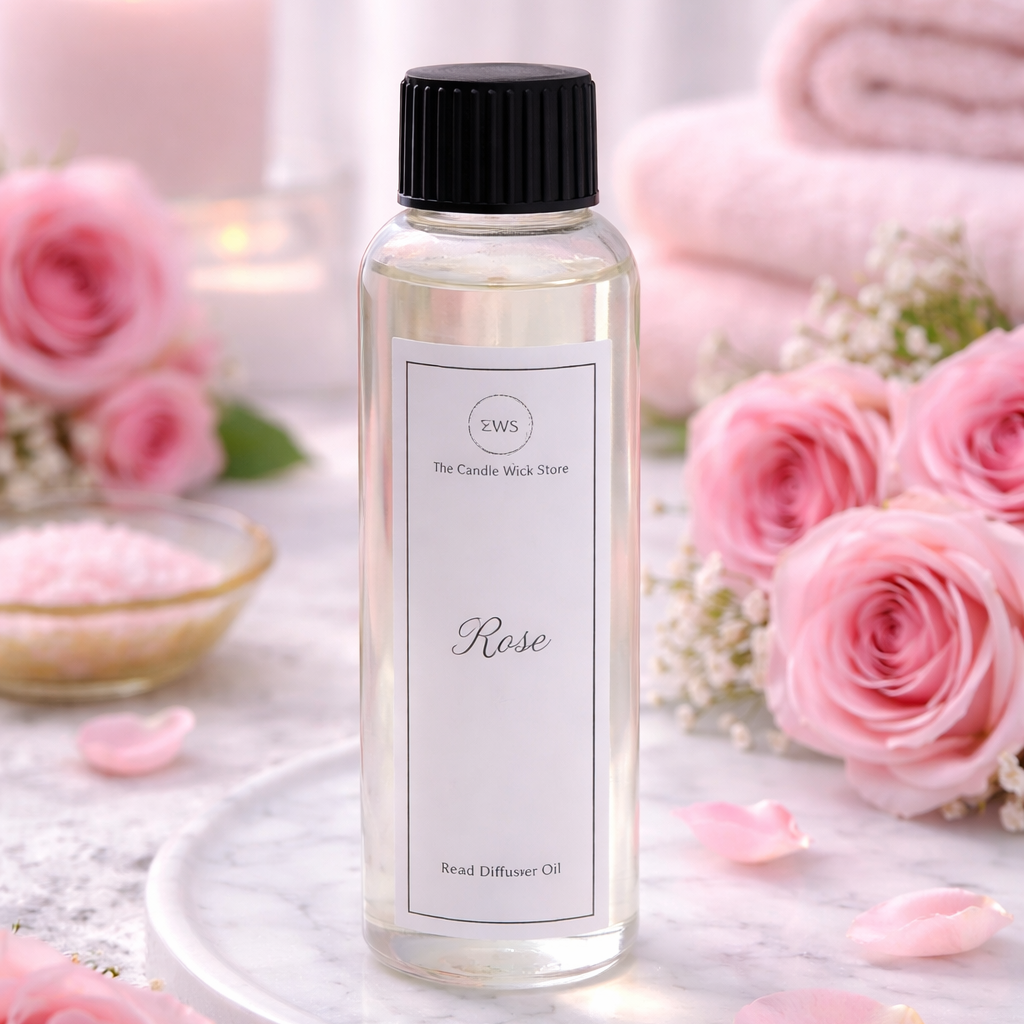 Candle Wick Store Rose Reed Diffuser Refill Oil 120ml Bottle and Packaging