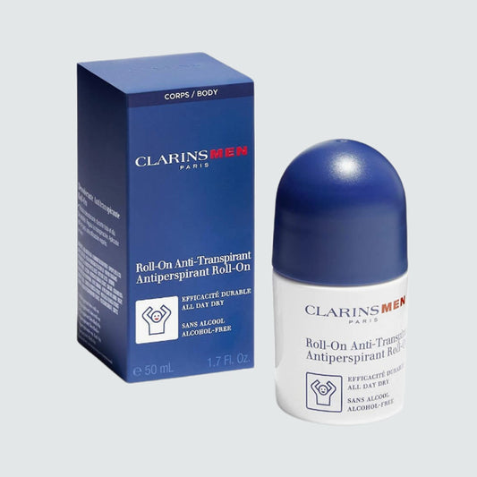 Clarins Antiperspirant Roll On For Men 50ml Bottle and Packaging