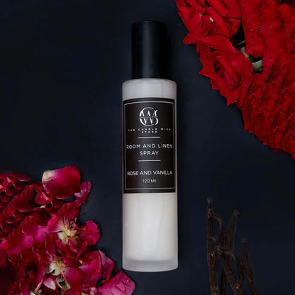 Candle Wick Store Room & Linen Rose & Vanilla Spray 120ml Bottle and Packaging