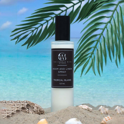 Candle Wick Store Room & Linen Tropical Island Spray 120ml Bottle and Packaging