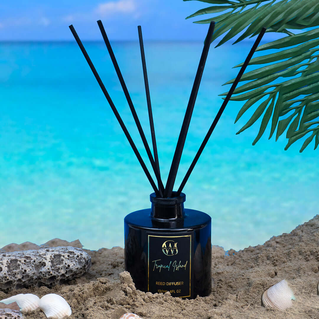 Candle Wick Store Tropical Island Reed Diffuser 120ml Bottle and Packaging