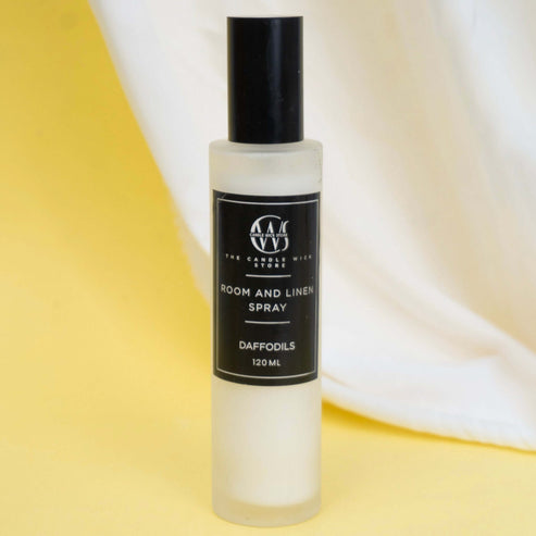 Candle Wick Store Room & Linen Wood Daffodils Spray 120ml Bottle and Packaging