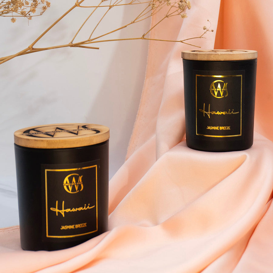 Candle Wick Store Hawaii Candle with Jasmine Breeze Scent Back View