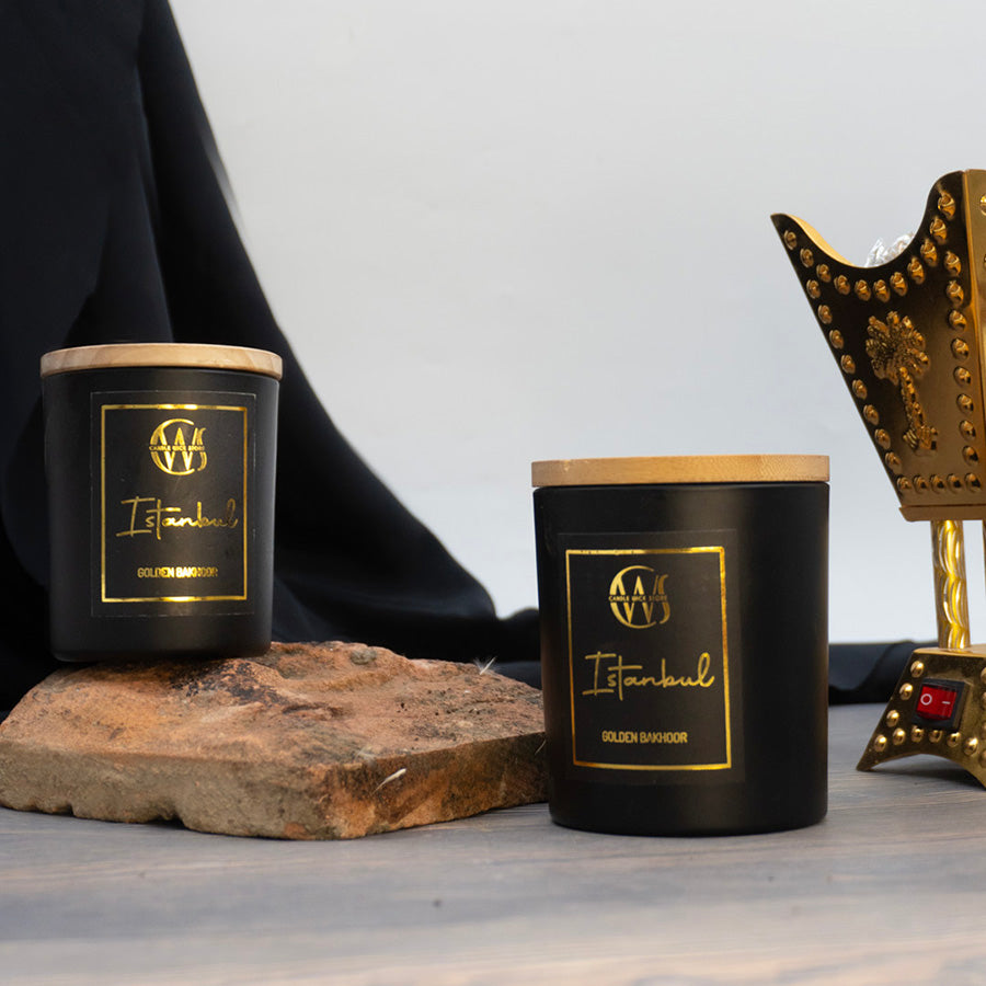 Candle Wick Store Istanbul Candle with Golden Bakhoor Scent Fragrance Notes and Details
