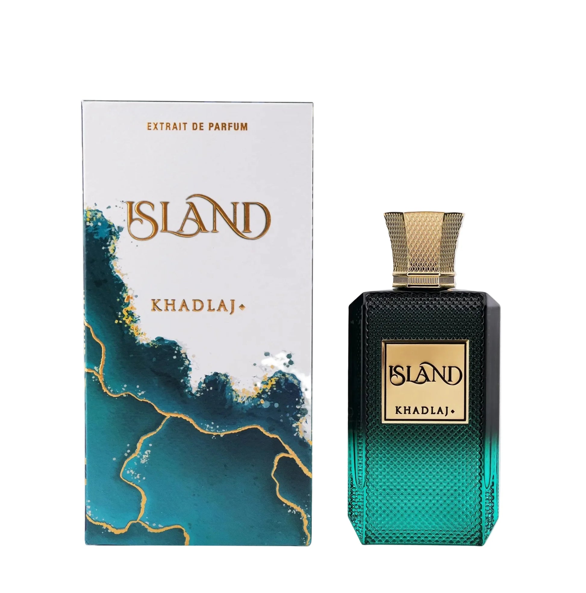 Khadlaj Island Extrait De Parfum Unisex 100ml Bottle and Packaging