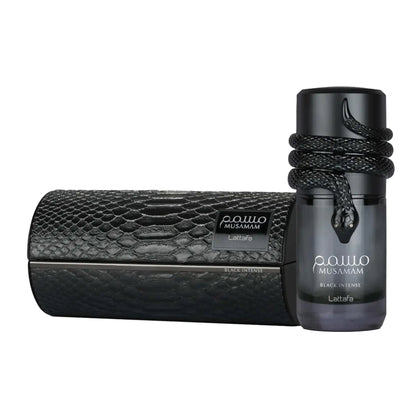 Lattafa Perfumes Lattafa Musamam Black Intense Eau De Parfum For Men 100ml Bottle and Packaging