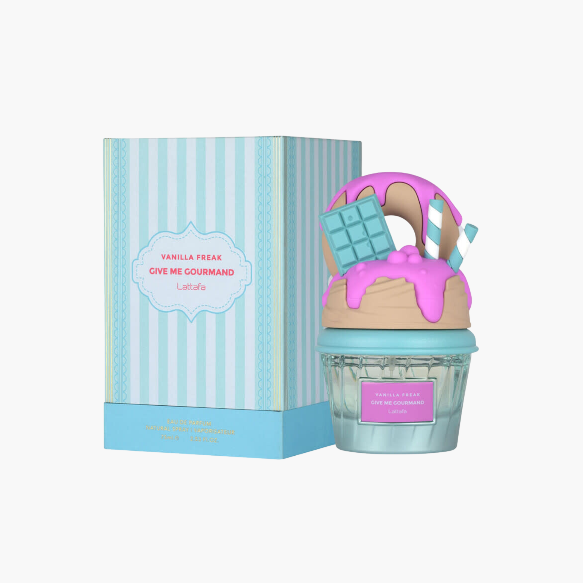 Lattafa Perfumes Lattafa Give Me Gourmand Vanilla Freak Unisex 75ml Bottle and Packaging