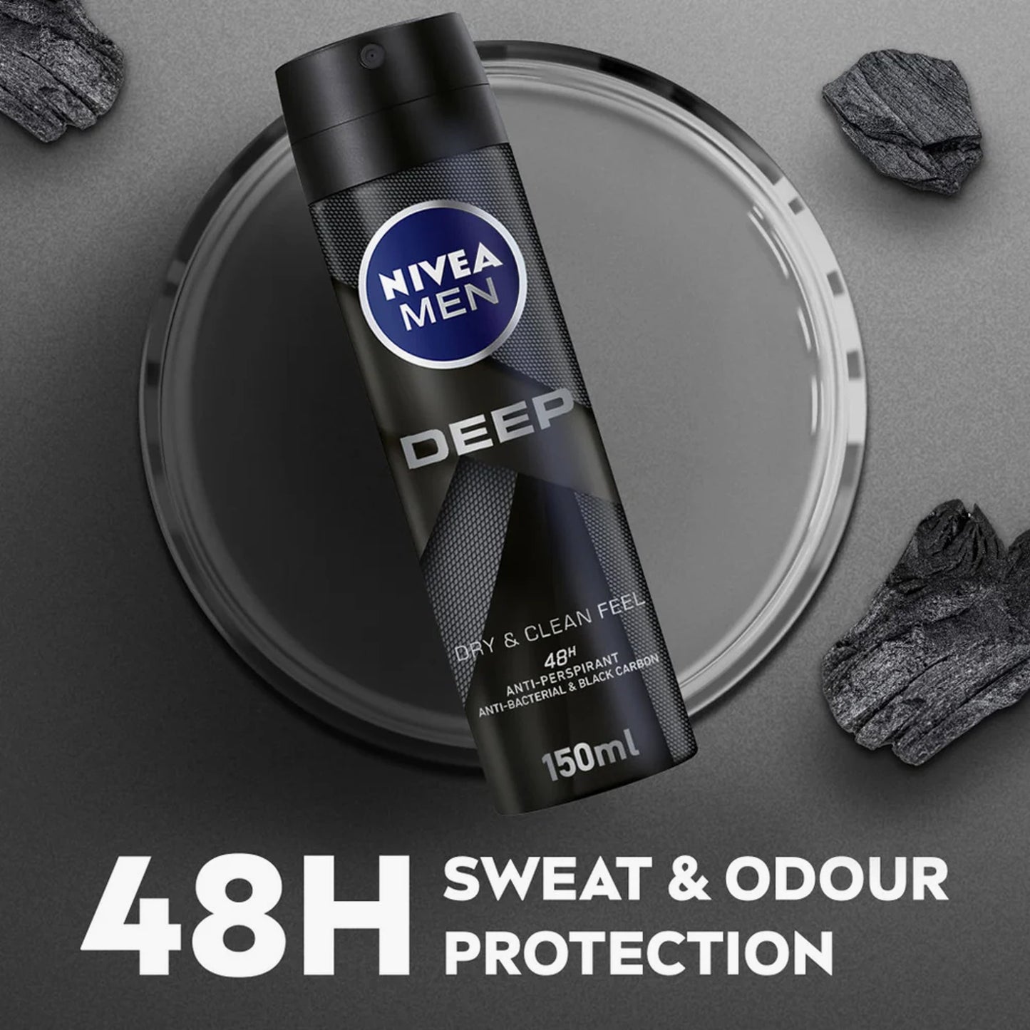 Nivea Men Deep Black Carbon Dark Wood Anti-Perspirant Body Spray 150ml Reviews