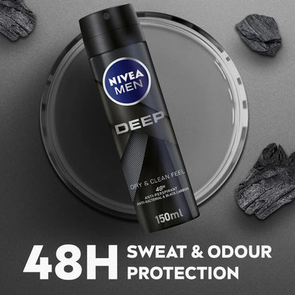 Nivea Men Deep Black Carbon Dark Wood Anti-Perspirant Body Spray 150ml Reviews