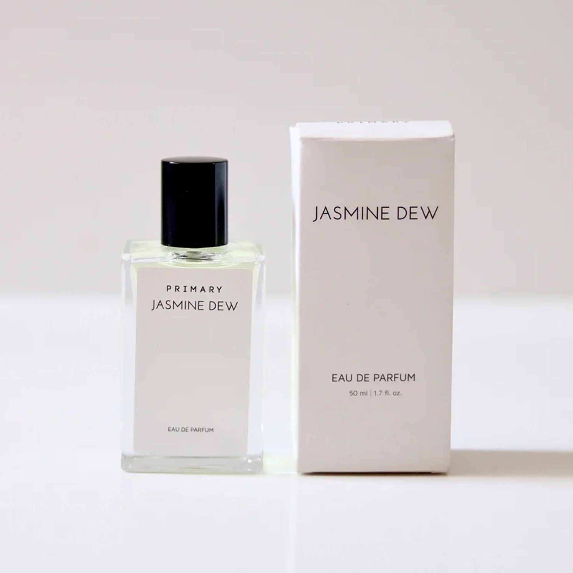 Primary Jasmine Dew Eau De Parfum 50ml bottle with matching white box on a clean white background