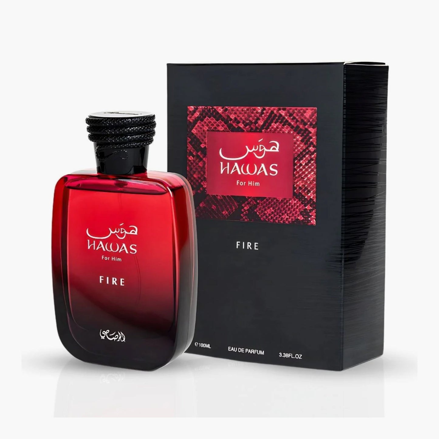 Rasasi Hawas Fire Eau De Parfum For Men 100ml Bottle and Packaging