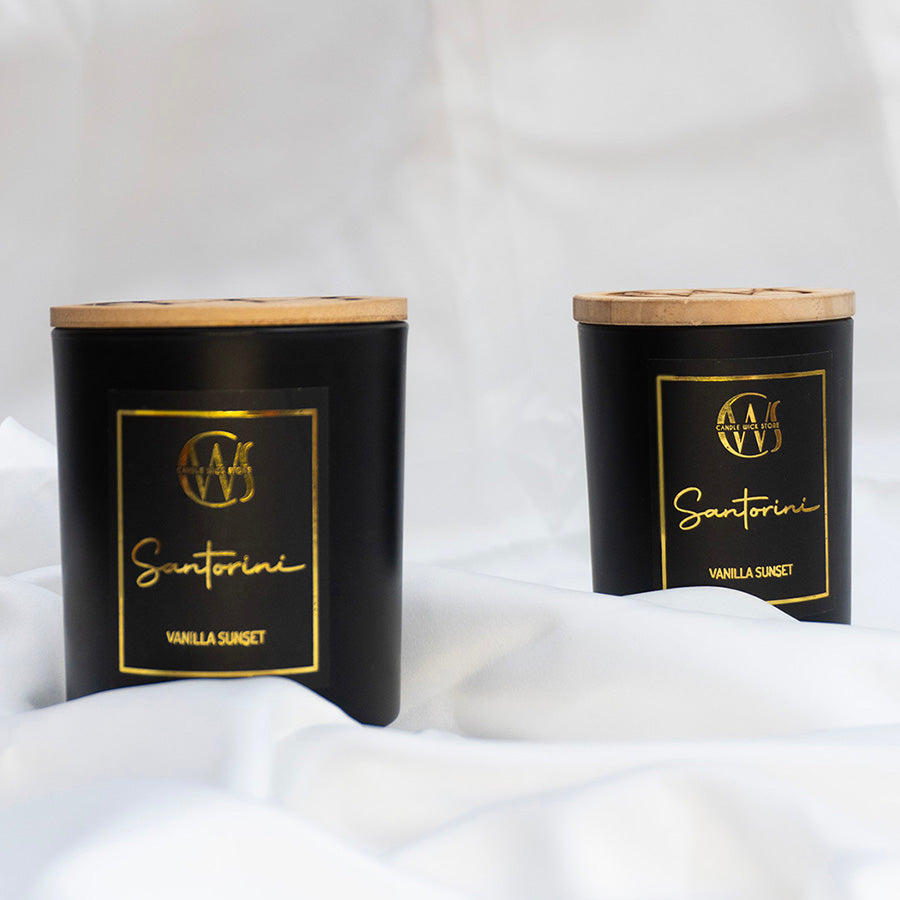 Candle Wick Store Santorini Candle with a Roasted Vanilla Sunset Scent Back View