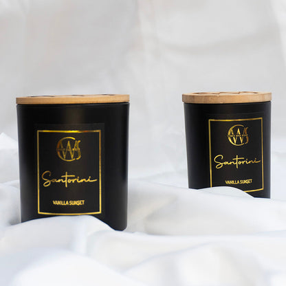 Candle Wick Store Santorini Candle with a Roasted Vanilla Sunset Scent Back View