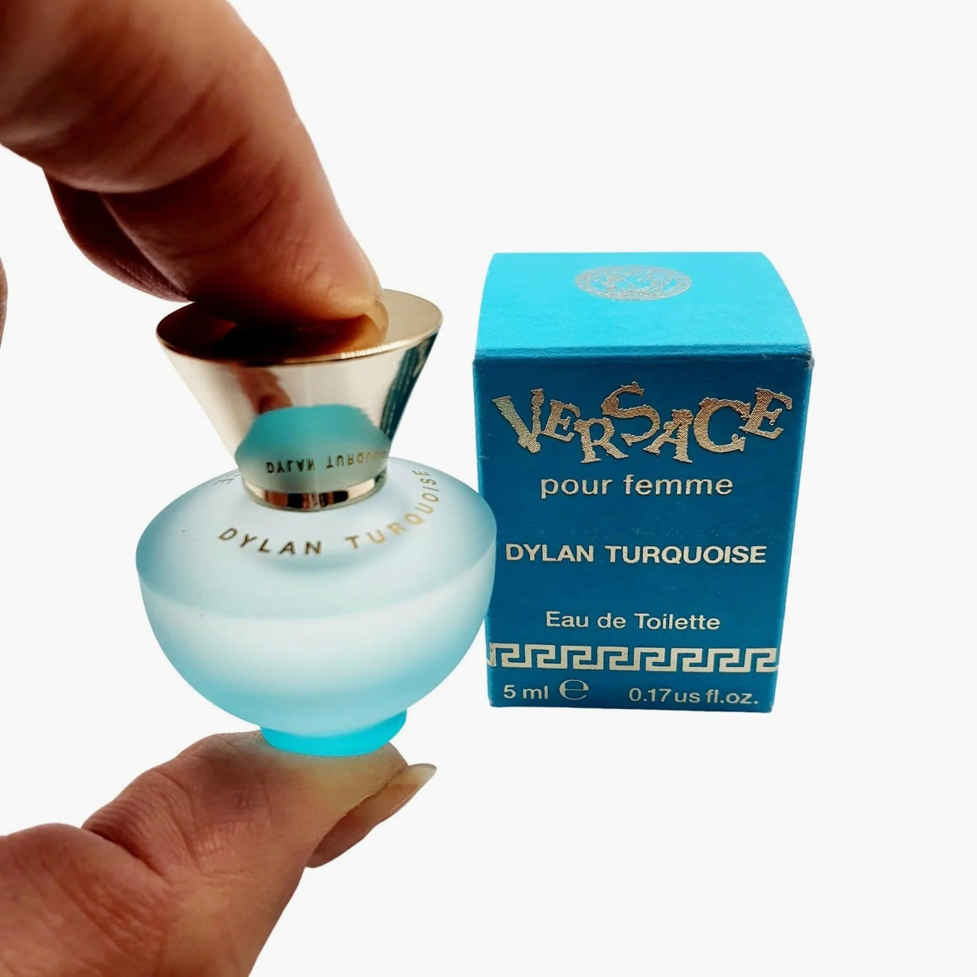 Versace Dylan Turquoise Pour Femme Eau de Toilette Mini 5ml
Bottle and Box