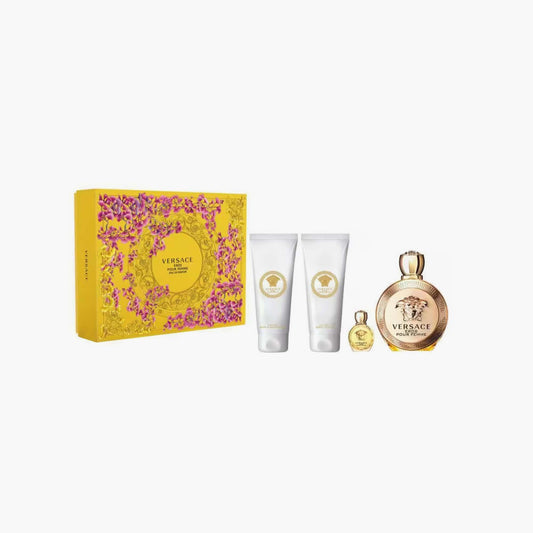 Versace Bright Crystal gift set with perfume, mini, lotions, and yellow floral gift box