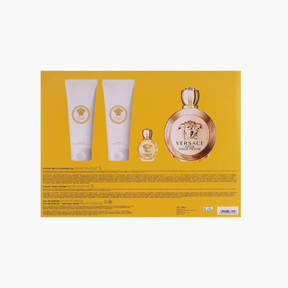 Back of Versace Bright Crystal gift set box showing product details on yellow background