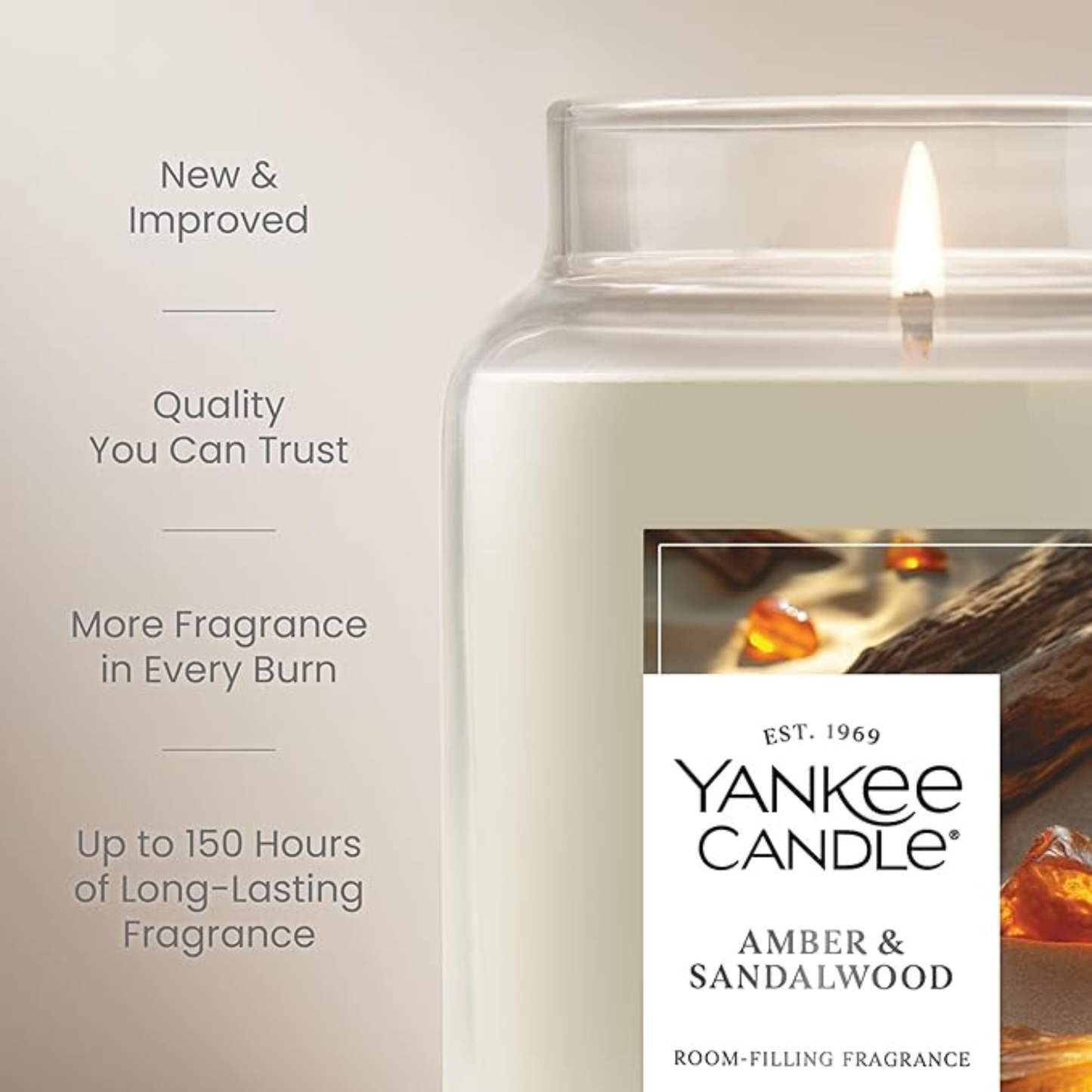Yankee Candles Yankee Amber & Sandalwood Scented Candle Bottle and Packaging