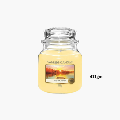 Yankee Candles Yankee Autumn Sunset Scented Candle Bottle and Packaging
