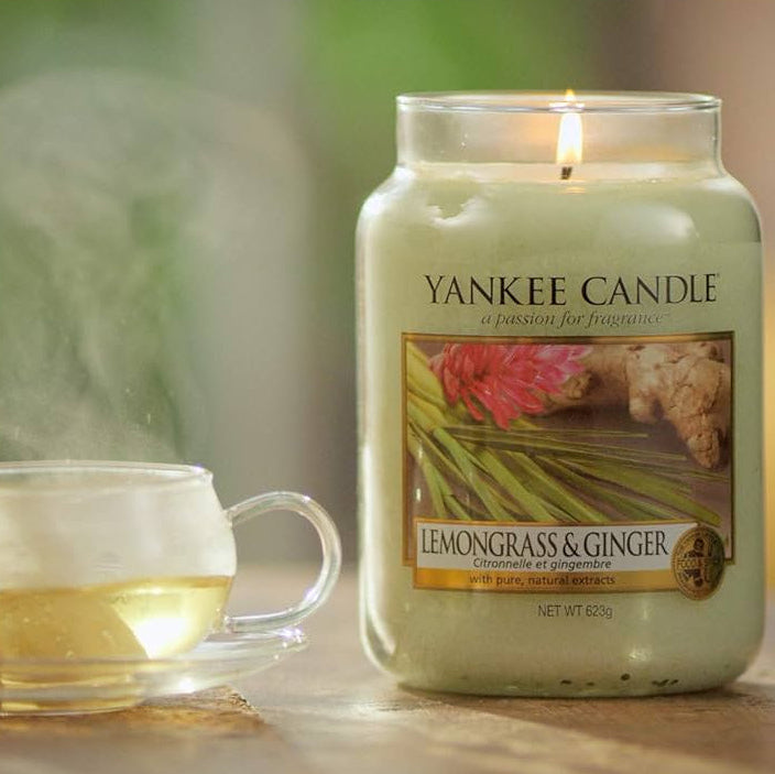 Yankee Candles Yankee Lemongrass & Ginger Scented Candle Bottle and Packaging