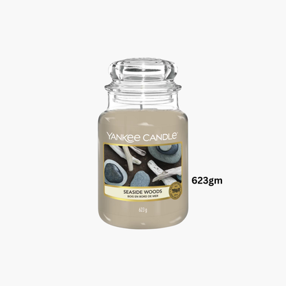 Yankee Candles Yankee Seaside Woods Scented Candle Bottle and Packaging