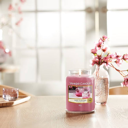 Yankee Candles Yankee Sweet Plum Sake Scented Candle Bottle and Packaging