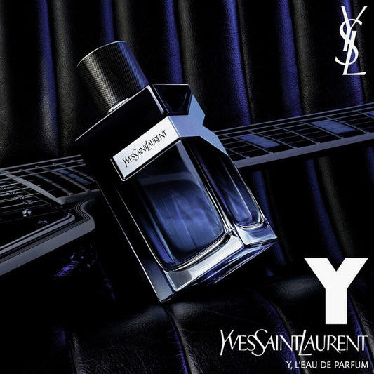 Yves Saint Laurent Y Eau De Parfum for Men bottle on dark background.